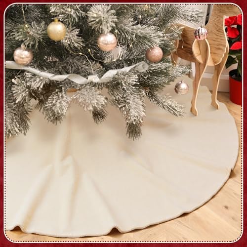 Viorawhite Beige Christmas Tree Skirt, 60 Inch Large Faux Fur - Image 5