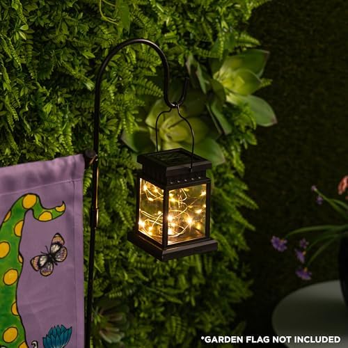 Alpine Corporation 3.4 Feet Tall Outdoor Metal Flag Holder Stake with Solar Powered Lantern and Warm White LED Lights, Flagpole Stand, Garden Decor - Image 2
