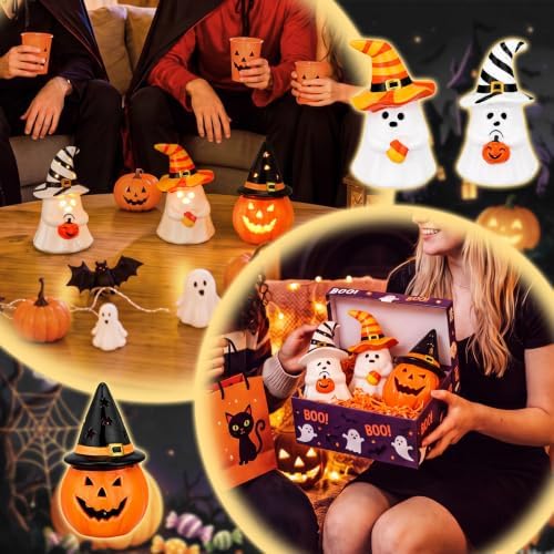 Patelai 3 Pcs Light up Ceramic Ghost Pumpkin Figurines Halloween Decoration - Image 6