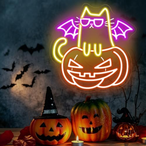 Halloween Cat Pumpkin Neon Sign, 13.4x13 Inch LED Wall Decor Light by Unknown