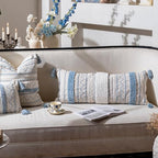 BlissBlush 14x36 Lumbar Pillow Cover for Bed, Rectangular Long Decorative Throw Pillowcase, Boho Accent Cushion with Blue Tufted Pattern and Tassels, Cream Neutral (Cover Only) - Image 3