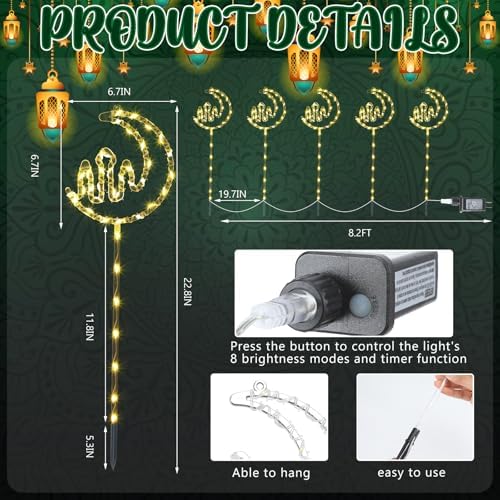 Aurelema 6 Pack Ramadan Mubarak Outdoor Decoration Lights Eid Outside Patio Pathway Landscape Lights Yard Stake Driveway Lawn Walkway Decoration Star Moon for Eid Mubarak Ramadan Party Favors Gifts - Image 2