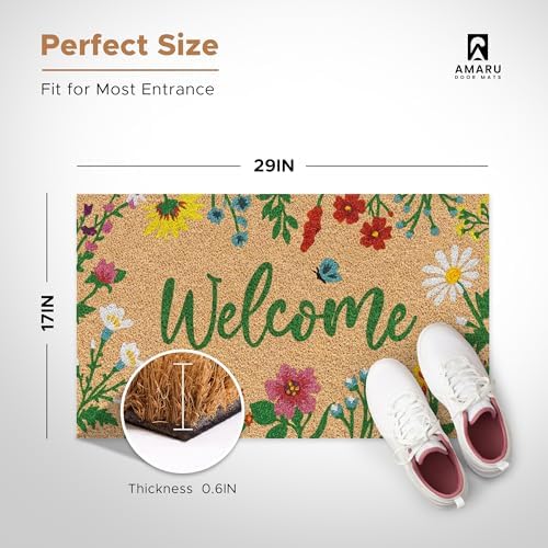 Coir Welcome Mat, Non-Slip, Floral, 17 x 29 in - Image 2