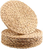 KINJOEK 8 PCS 13 Inch Round Woven Placemats, Natural Water Hyacinth Wicker Place mats, Heat Resistant Rustic Braided Table Placemats for Dining Table Wedding Decoration by KINJOEK
