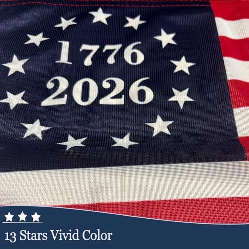 JRED 250 Anniversary USA Flags on Stick 6 Pack, 12x18 Inch 1776-2026 Betsy Ross 13 Stars Handheld US Flags, with Retractable Stainless Steel Pole Safety Spear Top for 4th of July - Image 3