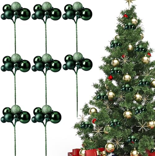 Daifunli 8 Pcs Dark Green Christmas Tree Picks 7.87 Inch Christmas Balls Ornaments Xmas Hanging Decorations for Xmas Tree Topper DIY Wreath Holiday Floral Vase Fillers Crafts Home Decor by Huiinen