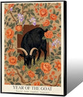 Chinese Lunar Year of the Goat Black Goat Wall Art with Orange Floral and Iris Pattern - Home Decor Posters for Room Aesthetic Family Wall Decor Prints Canvas Wall Art 16X24 in Black Framed by Unknown