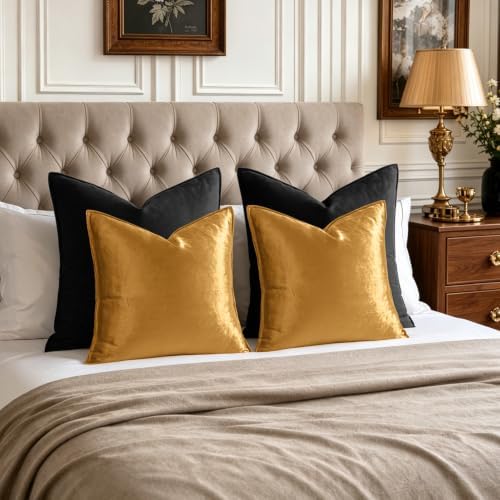 MIULEE Decorative Dark Gold Velvet Euro Sham Throw Pillow Covers 24x24 Inch - Image 5