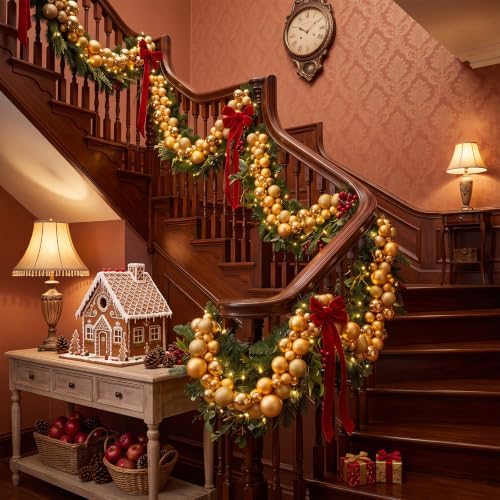 Silipull 5 Pcs 2.3 ft Large Christmas Ball Garland Ornaments, Gold - Image 6