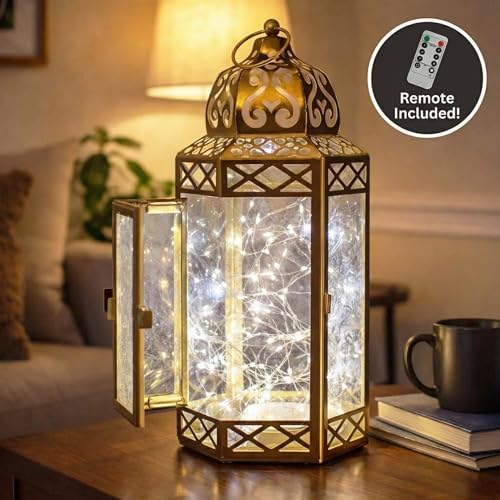 Vela Lanterns Decorative Indoor Fairy Light Ramadan Candle Holder, Gold, L - Image 4