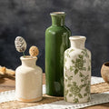 Vintage Ceramic Vase Set of 3, Chinoiserie Rustic Pottery Green Flower Vase by HappleCwlwgoHome