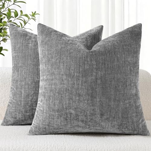 decorUhome Soft Chenille Dark Grey Throw Pillow Covers 26X26 Set of 2 by decorUhome