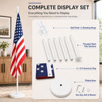American Flag with Pole and Stand - Heavy Duty 1" Free Standing Indoor Flagpole Set with 3x5ft Embroidered US Flags,Weighted Base, 6-8 FT Adjustable Portable For Office, Church,School (White) - Image 7