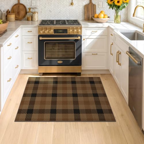 3x4 Entryway Door Mat Indoor – Washable Non Slip Small Rug for Front Door, Kitchen Sink, Mudroom, Garage Entry, Low Profile Easy Clean Farmhouse Plaid Floor Mat - Image 3