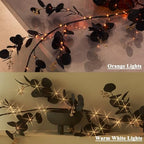 Hairui Lighted Black Eucalyptus Garland with Timer 96 LED Orange and Warm White Fairy Lights,Halloween Garland with Lights 6FT Battery Operated with 10 Functions for Fireplace Halloween Decoration - Image 3