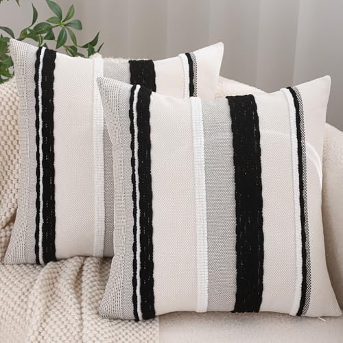 18x18 Pillow Cover Set of 2 Boho Farmhouse Decor Black and White by Tosleo