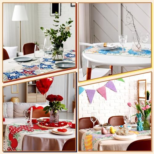 Honeydak 12 Pcs Holiday Table Runner Seasonal Farmhouse Table Decor 13 x 72 Inch Kitchen Accessories Spring Summer Thanksgiving Christmas Fall Halloween for Home Party Dining Room Kitchen (Farmhouse) - Image 5