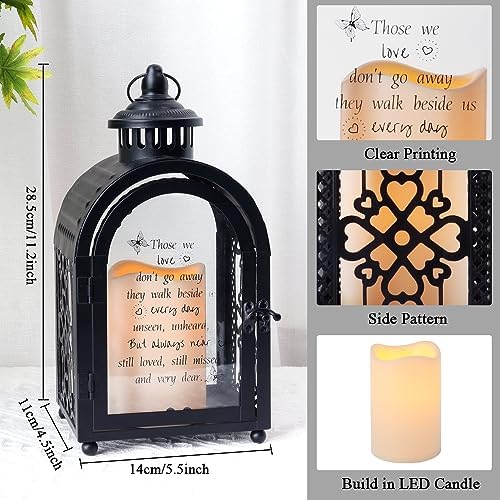TRIROCKS Memorial Lantern 11'' High Walk Beside Us Remembrance Lantern With Automatic Timer LED Candle And Love Pattern Bereavement Sympathy Gifts For Funeral Memorial Service Loss of Loved One(Black) - Image 2