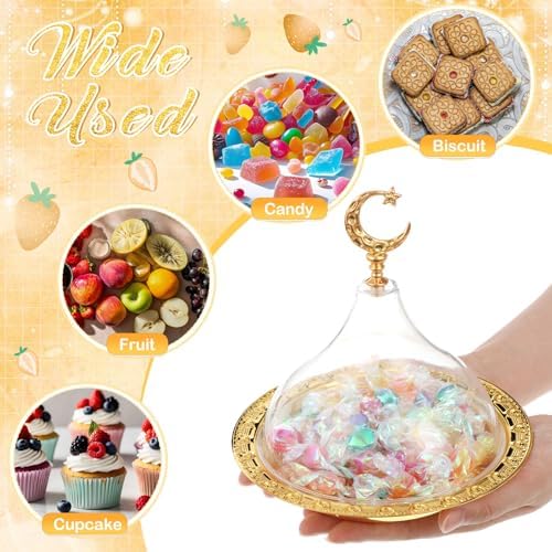3 Pcs Ramadan Serving Trays Decoration, 1 Gold Round Tray with Acrylic Dome & 2 Star Shaped Trays, Eid Mubarak Metal Plate Dish for Dessert Display Holder Islam Muslim Home Party Table Decor - Image 5