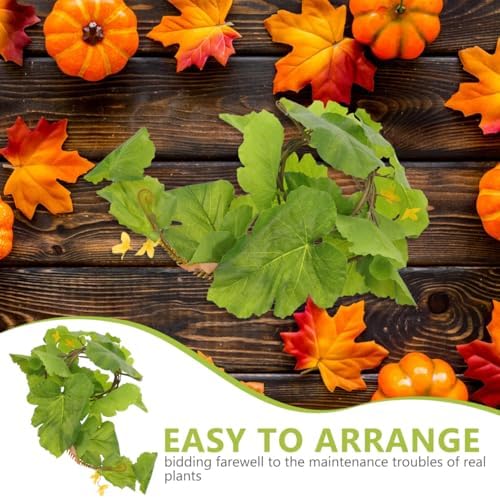 PRETYZOOM Faux Pumpkin Vine, Artificial Pumpkin Leaves Garland，66.92in - Image 2