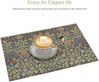 Retro Bohemian William Morris Plant Floral Placemats, Abstract Vintage Country Floral Leaf Print Table Mats, Tabletop Dining Room Kitchen Decoration 18" L x 12" W *6 PCS - Image 4