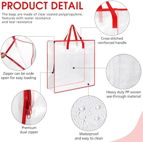 8 Pcs Clear Wreath Storage Bags 26 Inch Garland Container Door Garland Holiday Wreath Storage Holder with Handle and Zipper Heavy Duty Plastic Packing Totes(Red) - Image 3
