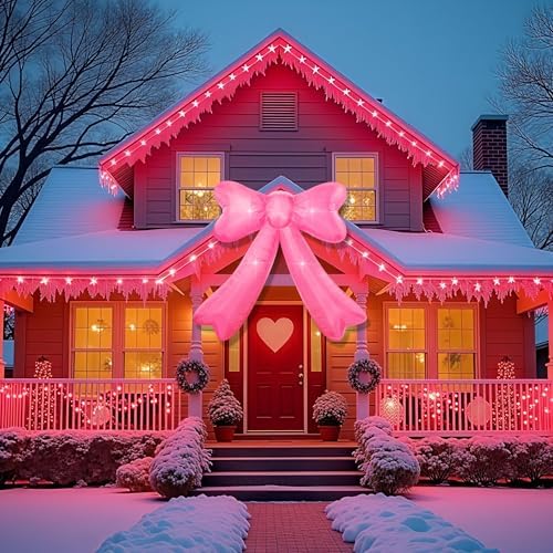 Mother's Day,Birthday,Valentine's Day,Wedding Inflatables Pink Bow Lighted Yard Lawn Inflatable Decoration with Built-in Fan and Ropes Holiday Party Decor, Valentine‘s Day Decor (7FT-Pink Bow) - Image 3