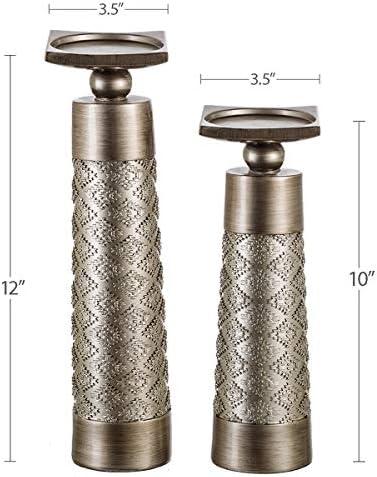 Creative Scents Dublin Silver Decorative Candle Holder Set of 2 - Home Decor Pillar Candle Stand, Coffee Table Mantle Decor centerpieces for Fireplace, Living or Dining Room Table, Gift Boxed - Image 4