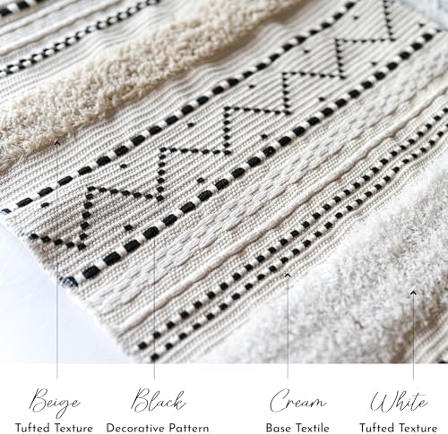 BlissBlush Long Vertical Wall Hanging Tapestry Woven Boho Farmhouse Decor Black Beige Cream Tassel Handmade Wall Art Decoration for Bedroom Living Room Dorm Nursery Apartment, 16x39 INCH - Image 5