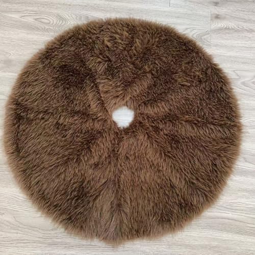 60 Inch Christmas Tree Skirt - Fluffy Faux Fur Dark Brown Tree Skirt, Toka Colored Plush Xmas Holiday Decor for Parties, Small Round Tree Skirt - Image 2