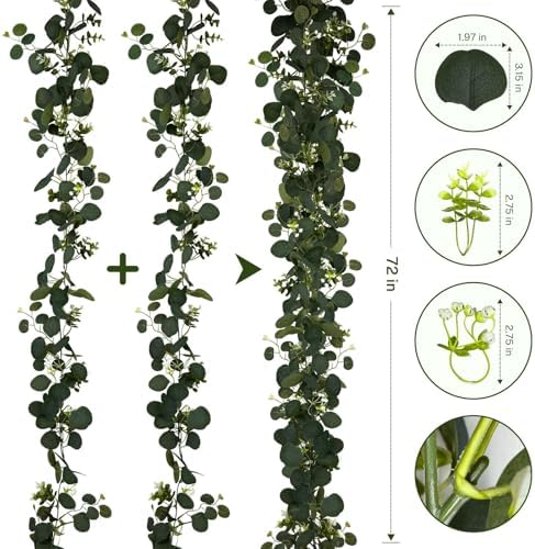 YIJXPOIN Eucalyptus Garland, 8 Packs 6FT Green Flower Garland Decor, Artificial Faux Eucalyptus Leaves Greenery Vines for Table Runner Wedding Bedroom Mantle Centerpieces Backdrop Decorations - Image 2