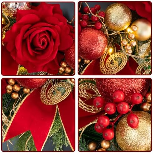 Christmas Wreaths for Front Door–24Inch Outdoor Christmas Door Wreath with Lights,Classic Xmas Wreath with Pinecone,White Berries and Silver Ornaments Design, Holiday Outdoor Wreaths Decor - Image 3