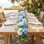 Artificial Hydrangea Flower Garland with Eucalyptus & Baby’s Breath 2PCS 6FT Floral Vines Greenery Garland for Mantel Wedding Arch Table Centerpiece Coastal Home Outdoor Decor (2, Blue & White) - Image 5