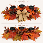 Fall Candle Holder Centerpiece with Maple Leaves, Pinecones, Berries & Burlap Bow,Thanksgiving Table Centerpiece Decoration for Dining Table, Mantel & Autumn Harvest Home Décor - Image 6