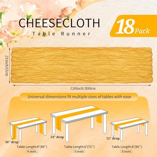18 Pack Cheesecloth Table Runner 10FT Gold Table Runner Boho Gauze Cheese Cloth Table Runners Long Rustic Sheer Table Decorations for Wedding Party Baby Bridal Shower Birthday Holiday Home - Image 2