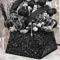 XmasExp Christmas Tree Collar, 24 inch Sequin Halloween Tree Skirt Stand Base Cover for Home Decor, Medium Size 4 Piece Black by XmasExp