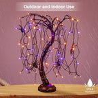 24Inch Halloween Lighted Willow Tree Bonsai Light 80 Orange and Purple LED Lights Table Top Lamp Artificial Tree Desk Decor with 4 Spiders Adapter Plug in/Battery Powered for Christmas Decoration - Image 2