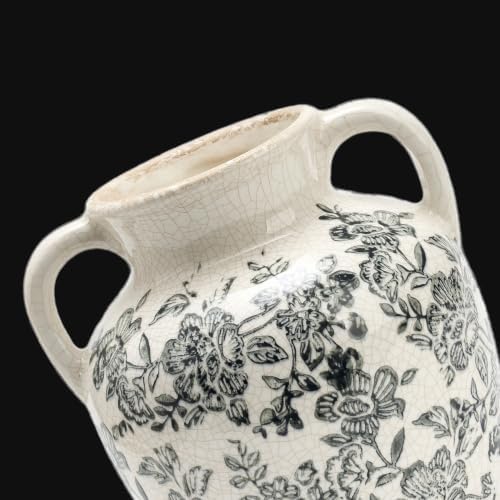 Vintage Vase with Handles, Ceramic Utensil Holder, Flower Decorative Vase Chinoiserie Decor Rustic Farmhouse Retro Floral Vases for Table Bookshelf Mantel Kitchen Living Room Office - 6.7” Gray 018 - Image 5