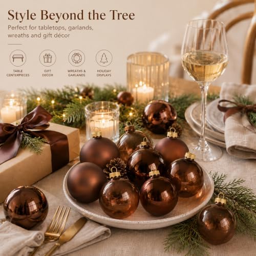 Seenelling 12 Pcs Christmas Glass Ball Ornaments 3.15 Inch, Brown - Image 6