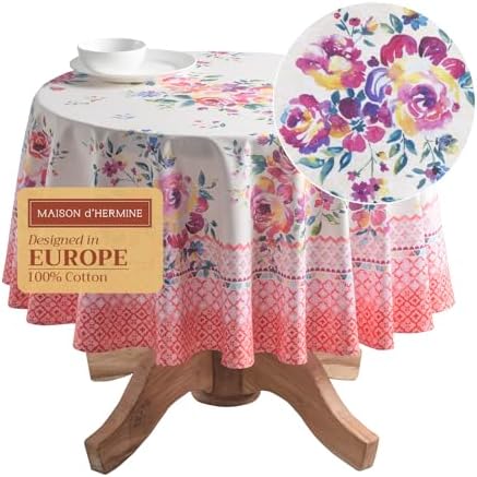 Maison d' Hermine Table Cloth Round Table Reusable 100% Cotton 63" Diameter by MaisondHermine