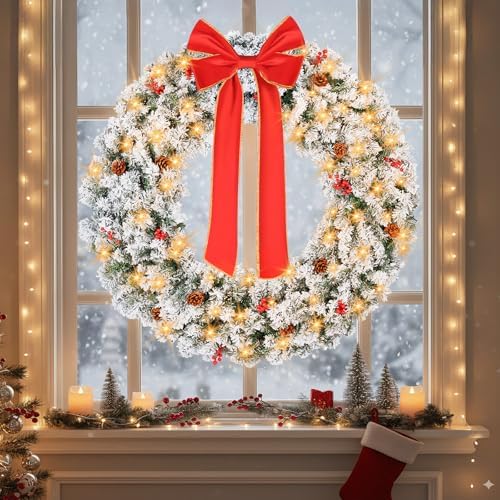 VINGLI 48 Inch Prelit Christmas Wreath Front Door, Wall Plug-in LED Decor - Image 3