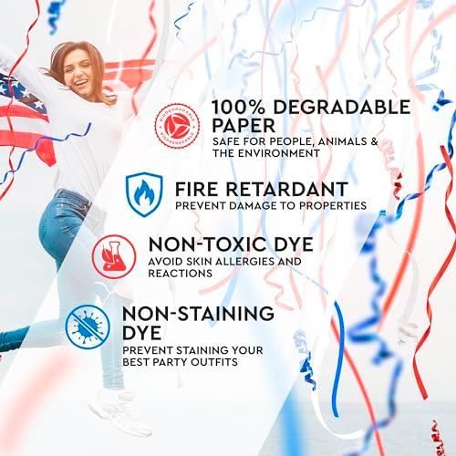 16" America Streamers Cannon [6 Pack] Red White & Blue Streamer Poppers No Mess, Biodegradable Streamer Paper, No Mess Confetti Poppers, Independence Day/July 4th, Conventions, Loud, Shoot Up to 40ft - Image 4