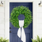 28'' Large Boxwood Wreaths Front Door Artificial Green Spring Wreath with Sash Wreaths for Front Door Farmhouse Greenery Year Round Outdoor Indoor for Summer Wreath St Patricks Day Decoration - Image 4