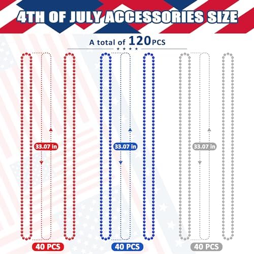 4th of July Necklace Bulk, 120PCS Fourth of July Beads Necklace, Round Independence Day Red Blue Silver Necklaces, Beads Bulk for Patriotic Parade Party Celebration Favors Decorations - Image 2