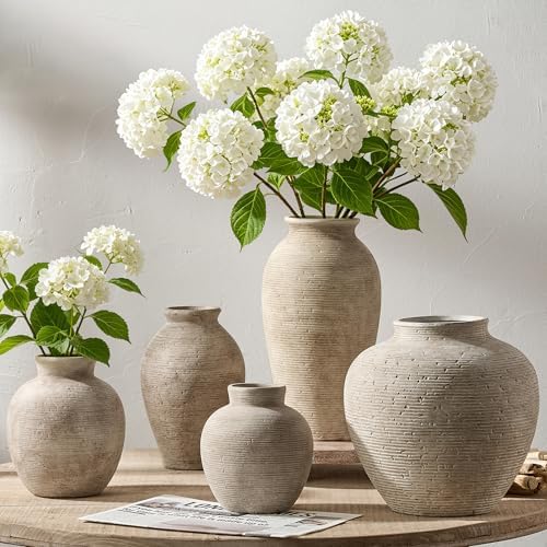 Vanselia Ceramic Flower Vase Home Decor - Large Tall Farmhouse Table Vases Rustic Vintage Living Room Kitchen Bedroom Decorations for House Book Shelf Office Coffee Desk Dining Fireplace (12" Retro) - Image 6
