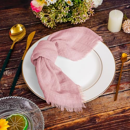 Pesonlook 60 Pcs Dusty Rose Cotton Cloth Napkins with Fringe, 16x16 Inch - Image 6