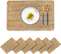 Woven Placemats Set of 6 Rattan Placemats Rectangle Natural Placemats Wicker Heavy Braided Straw Placemat Farmhouse Square Plates Place mats for Indoor/Outdoor Patio Table 17.7'' X 11.8'' by CYSISTERS