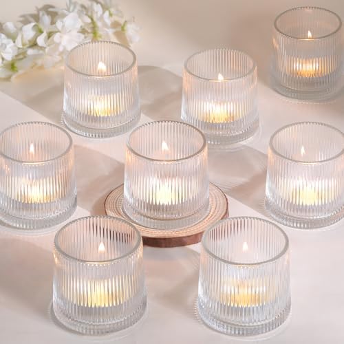 DARJEN Clear Ribbed Tealight Votive Candle Holders Set of 10 by DARJEN