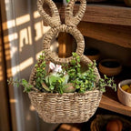 Bunny Basket Hanging Wall Pocket Spring Decor - Hand Woven Wicker Easter Basket - Bunny Hanging Ornament, Wicker Easter Baskets Rabbit Statue Spring Wreath for Front Door - Image 3
