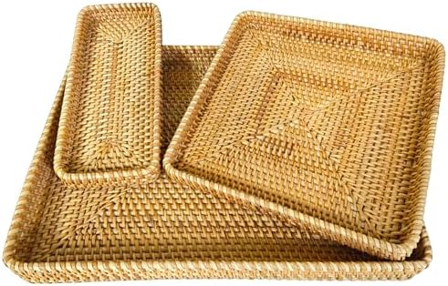 i-lan 17" Large Rattan Nesting Serving Trays, Handwoven Wicker Set of 3 by ilan